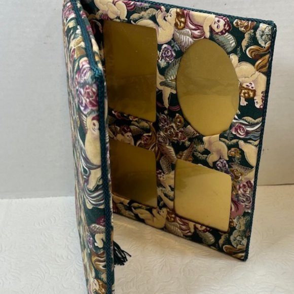 VTG Angel Cherubs Padded Floral Fabric Double Picture Frame Holds 7 Photos - Picture 2 of 11